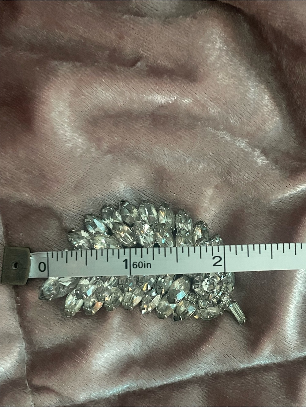 Unmarked Crystal Leaf and Circle Brooch Set - Silver-Tone Rhinestone Pins - Picture 6 of 7